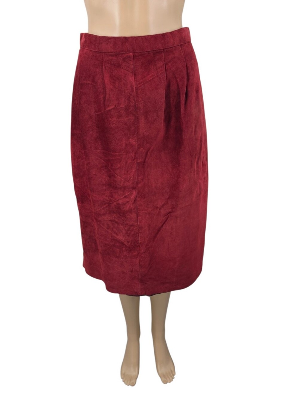 Vintage Deep Red Suede Midi Skirt